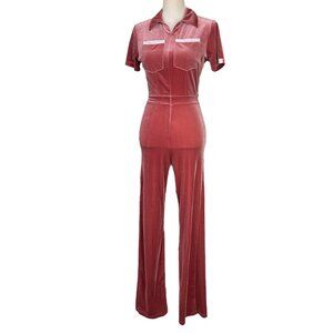 Peachy Den Kernel Velvet Velour Jumpsuit in Dusty Pink Size Medium